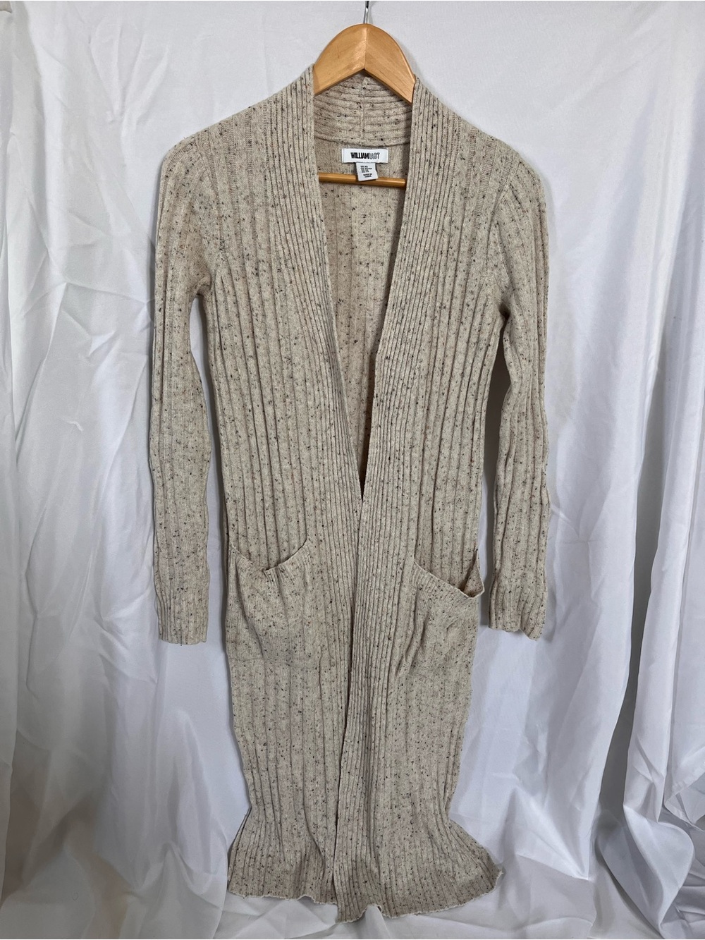 William Rast Cream Speckled Ribbed Long Cardigan